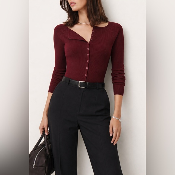 REFORMATION Meadow Ribbed Wool Cardigan size medium - Picture 2 of 11